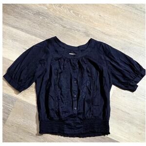 Odile Anthropology Top Women's sz 4 Blue Smocked Embroidered Design